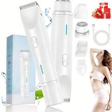 2025 Womens Shaver Dual-Head Bikini Trimmer For Women 2-In-1 Women's Body Shaver USB Charge Waterproof Painless Electric Razors For Silk Skin (Pink) - 白色 - 查看 11