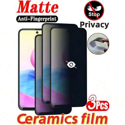 Bộ 3 miếng dán màn hình gốm mờ chống nhìn trộm, chống chói và chống bám vân tay, chống nổ, chống trầy xước, chống gián điệp, tương thích với Samsung Galaxy S26 S25 S24 Ultra A57 A56 A37 A36 A17 A26 / Tương thích với 15T 14T Note 13 14 12 14C 13C 4g 5g, dùng trong văn phòng/trên tàu điện ngầm, bảo vệ riêng tư, chất liệu mềm [Không phải kính cường lực]
