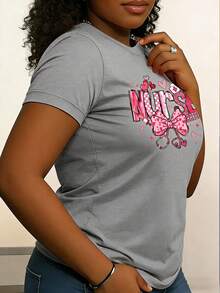2026 Women' Nurse Letter Print Theme T-Shirt - Nursing Top With Heart Pattern, Bowknot And Stethoscope Design - - 灰色 - 查看 2