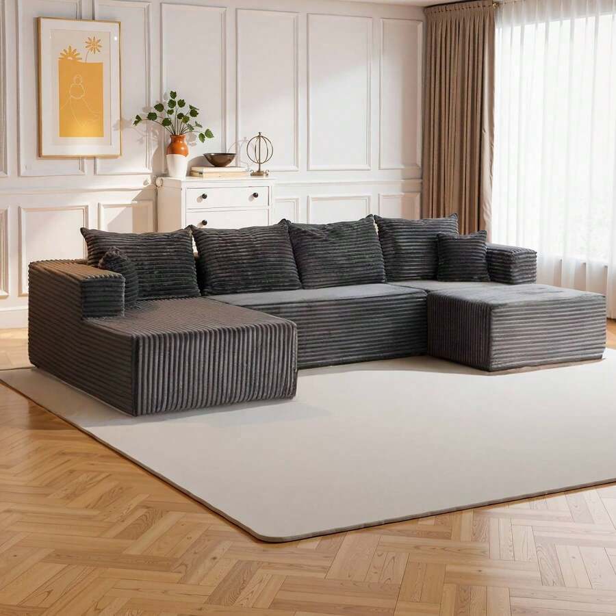 Large Sectional Cloud Couch. Modular Corduroy Sofa Bed With Deep Seat.U-Shaped Boneless Sofa Couches For LivingRoom & Apartment, Bedroom. No Assembly Required - 1PC - View 1