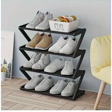 4-Tier Z-Shaped Shoe Rack, Durable Plastic Freestanding Storage Shelf, Curved Design, Multi-Functional Storage Rack, Easy To Assemble Floor-Standing Shoe Rack, No Tools Required, Compact Design, Suitable For Living Room Or Dorm, Stackable Space-Saving, Shoe Box, Vertical Shoe Rack - Multicolor - View 14