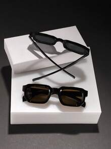 2副男士方形时尚眼镜，轻巧聚碳酸酯镜框，柔软有色镜片，休闲风格，适合通勤和驾驶，附带眼镜盒 - 彩色 - 查看 10