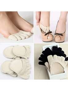1pc/3pairs Women's Anti-Chafing Half-Foot Five-Toe Socks, Breathable Half-Size Pads For High Heels, Invisible Front-Foot Toe Separator Socks, Anti-Slip Sweat-Absorbing Breathable Ventilated, Includes Soft High Heel Pads, Ergonomic Design For Ultimate Comfort - Multicolor - View 3