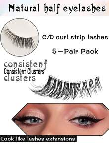 5 Pairs Mini Cute Super Short Half-Eye Lashes With Transparent Stems, 3D Faux Mink Lashes For Natural Makeup, Suitable For Small Eyes, Reusable For Daily Wear And Dates - Cat Eye Lashes - View 2