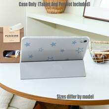 Tri-Fold High-Transparency Acrylic Tablet Case With Pen Slot. Features A Refreshing Checkered And Star Print Design. Tablet Case Features: Tri-Fold Stand Design, Smart Sleep/Wake, Transparent Soft Back Panel, Built-In Pen Slot, Precise Cutouts, Lightweight And Portable. Compatible With Mini 4/5/6/7, 5/6/8/9/10/11, Air 3/4/5/6/7, Pro 10.5/11/12.9/13 Inch. Compatible With All Galaxy Tab S6 Lite/S7/S8/S9/S10/FE/Plus/A8/A9Plus Models. - Cold Coffee Version - View 8