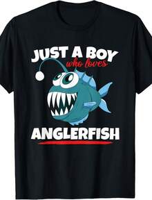 Just A Boy Who Loves Angler Fish Funny Fishing Anglerfish T-Shirt - 黑色 - 查看 1