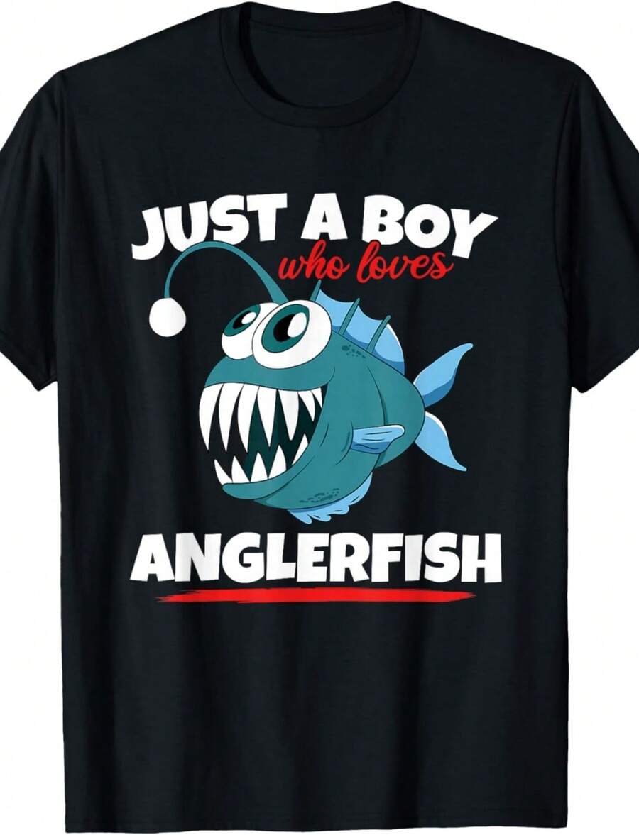 Just A Boy Who Loves Angler Fish Funny Fishing Anglerfish T-Shirt - 黑色 - 查看 1