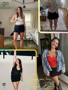 Women's Cotton Linen Skorts Casual Cute A-Line Mini Skirts With Ruffle Trim High Waist - 黑色 - 查看 5