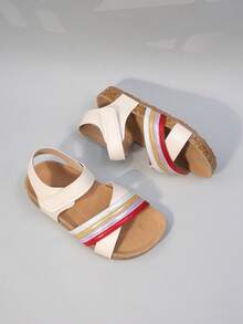 6-15 Jahre Jungen & Mädchen Sandalen, einfarbig Klettverschluss, weiche Sohle leicht, lässig rutschfest, offene Zehen, flacher Absatz, minimalistischer Stil, geeignet für Sommer Alltag/Strand/Spiel (Größe fällt groß aus, Empfehlung eine Nummer kleiner wählen) - Verschiedenfarbig - Übersicht 2