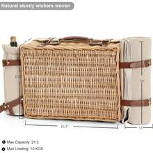Multifunctional Wicker Picnic Basket Set 4 With Blanket & Picnic Table, Insulated With Complete Tableware, Outdoor Camping & Picnics, Natural - Natural With Blanket & Table for 4 - View 3