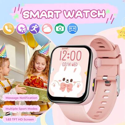 Smartwatch para niños: Llamadas Bluetooth y reproducción de música, chip de bajo consumo para un tiempo de espera prolongado, función de linterna, reloj deportivo sencillo y de alta definición adecuado para niños y niñas.