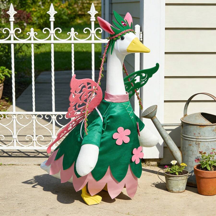 Pet Goose And Gatehouse Goose Festival Costume Set  - Irish-Style Porch Goose Outfit, Elegant Gentleman's Attire Suitable For Goose-Shaped Statues, Suitable For Garden Decoration - 綠色 - 查看 1
