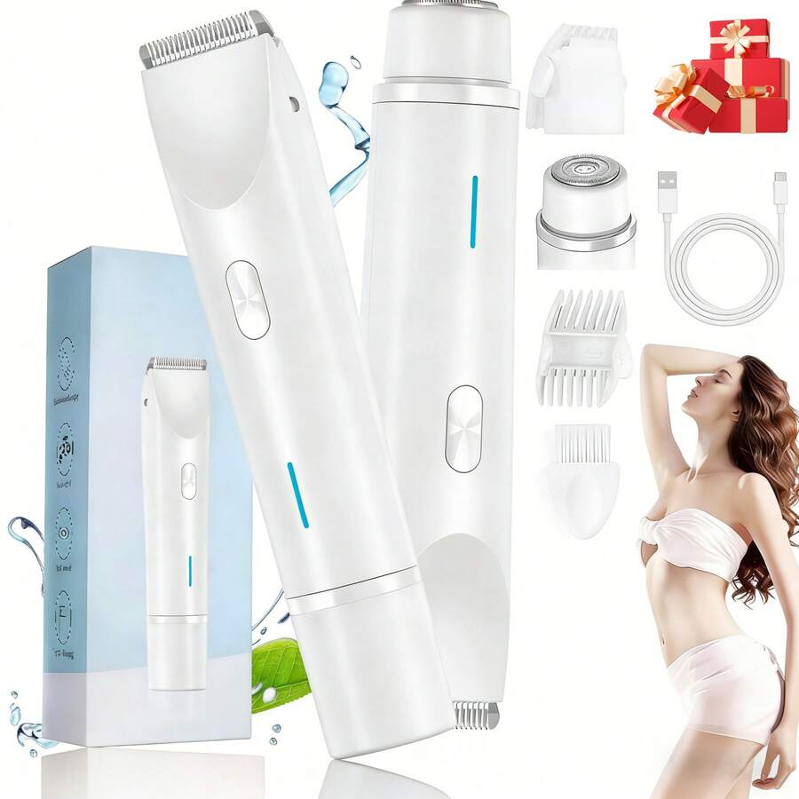 2025 Womens Shaver Dual-Head Bikini Trimmer For Women 2-In-1 Women's Body Shaver USB Charge Waterproof Painless Electric Razors For Silk Skin (Pink) - 白色 - 查看 1