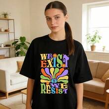 Colorful Retro  Floral Vintage Streetwear Casual Unisex Printed Fashion T Shirt Fashion Tee New Cotton Short Sleeve Crew Neck - 黑色 - 查看 2