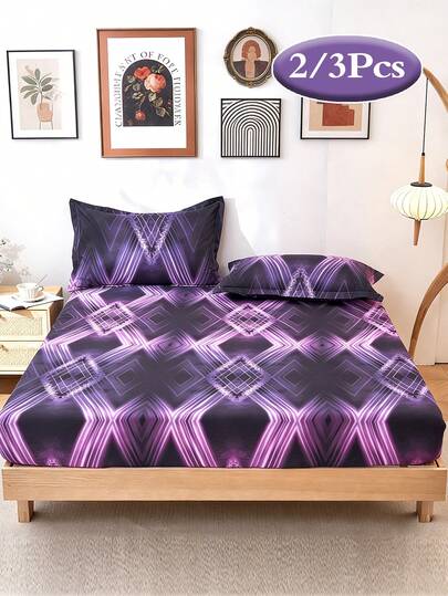 2/3pcs Skin-Friendly Printed Fitted Sheet Set, Printed Bedding, Mattress Protector, Bed Cover, Bed Sheet, Comfortable Home Textile, Breathable Anti-Pilling Mattress Protector, Home Decor, Suitable For All Bed Sizes - Double, Full, Queen, King, All Seasons, Dust-Proof Bed Cover, Machine Washable