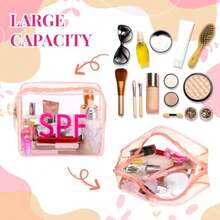 Spf Clear Makeup Bag 9.5" X 7" X 3.5" Pink Beach Pouch Large Waterproof Travel Toiletry Cosmetic Bag PVC Transparent Zippered Organizer For Women Girl Summer - Pink - View 4