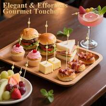 【200支/100支/50支/10支装】一次性竹签，结实耐用，适用于厨房、餐厅、水果沙拉、婚礼、派对等场合，圆珠设计，金色/粉色/白色可选 - 彩色 - 查看 11