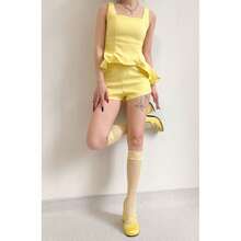 2026 New Arrival Yellow Lace Polka Dot Fishnet Socks, Ruffle Mesh Calf Stacked Socks, Y2K Sheer Thigh High Stockings, Gothic Lolita Knee High Socks, Hollow Out Mesh Socks, Summer Breathable Transparent Socks - Yellow - View 2