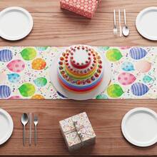 1pc Happy Birthday Colorful Balloons With Multicolored Confetti Star Tablecloth, Coarse Linen Table Decoration Suitable For Home Kitchen, Dining Room, Dinner Indoor Holiday Party, Farmhouse Decor - Multicolor - View 5