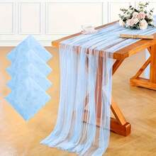 Set Of 4 High-Quality Blue Pearl Chiffon Table Runners - Stylish Decoration For Dessert Tables - Ideal For Wedding Celebrations And Bridal Showers - Enhance The Elegance Of Your Special Occasion, Including Thanksgiving, Halloween, And Christmas - Baby Blue - View 8