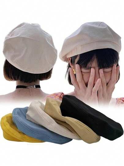 Mũ nồi cổ điển 56-60cm, mũ nồi nghệ sĩ kiểu Pháp màu trơn, mũ lưỡi trai kiểu người đưa tin, mũ phẳng, mũ nghệ sĩ cổ điển, mũ họa sĩ nhẹ dành cho nữ.