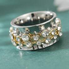 Elegant Round Synthetic Cubic Zirconia Asymmetrical Ring, Luxury Silver Color New Wedding Band Jewelry For Women - Two-color - View 11