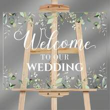Acrylic Wedding Welcome Sign, 24 X 18 Inch Greenery Eucalyptus Design Wedding Reception Ceremony Lawn - 1 - Xem 2