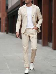 Bộ vest nam 2 món, áo blazer và quần kiểu Anh, phù hợp cho các dịp thường ngày, công sở, đi làm, đám cưới, tiệc tùng, tiệc chiêu đãi, mùa xuân và mùa thu. - Màu Khaki - Xem 2