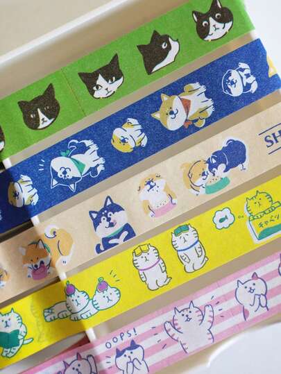 1Pc Handheld Account Japanese Cat Dog Pattern Material Tape Roll Of Stickers Self-Adhesive Notes Cute Simple Sweet Durable Tape