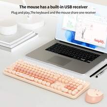 MOFII Conjunto de Teclado y Ratón Inalámbrico Silencioso con Degradado Dulce de Colores Mixtos Teclas Redondas Retro 2.4G 3000DPI Teclado Numérico Completo Estilo Femenino para Oficina Compatible con Windows Baterías Excluidas - Ver 8