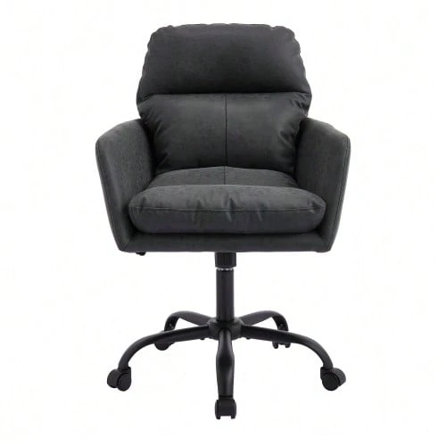 Brown Office Chair In PU Leatherette, With Black Legs And Adjustable Height. Suitable For The Office, Bedroom, Dressing Table, And Other Spaces. - Black - View 1