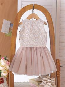 2pcs Young Girls Elegant Lady-Like Apricot Cardigan Vest Jacket + Mesh Skirt Set, Graceful Mori Style, Spring/Summer - Apricot - View 2