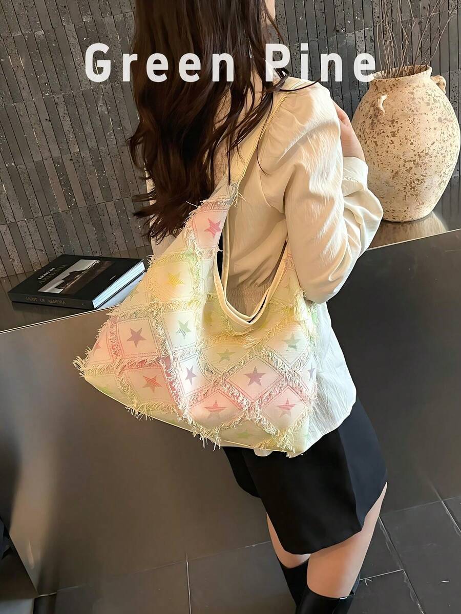 2026 时尚休闲个性化渐变星形牛仔斜挎方包 女士 - 白色 - 查看 1