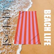 1pc Classic Striped Ultra-Soft Microfiber Beach Towel - Super Absorbent, Quick Dry, Large Bath Towel For Summer Beach, Pool And Home Use, Rectangular Beach Blanket - Style13 - View 4