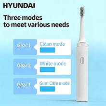 HYUNDAI Portable Electric Toothbrush X5, Comes With 5 Replacement Brush Heads, USB Rechargeable, Waterproof, Soft Bristles For Thorough Cleaning, Holiday Gift Box Packaging. - White - View 6