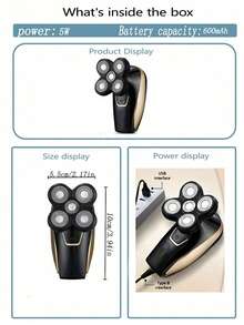 AXH 男士防水USB充电式无线电动旋转剃须刀、胡须修剪器及理容套装 - 黑色 - 查看 3