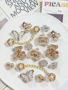 16 pièces Accessoires de chaussures détachables DIY avec strass, nœud, flocon de neige de Noël, chaîne décorative. Cadeau parfait pour les fêtes - 16 pièces en or - Voir 7