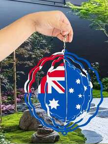9.84 英寸 x 9.84 英寸澳大利亚国旗图案金属风铃，360°旋转挂钩，适用于庭院、阳台和草坪等户外装饰，无需电池，经久耐用，是节日和特殊场合的完美礼物，也是户外装饰的理想之选。 - 1PC - 查看 2