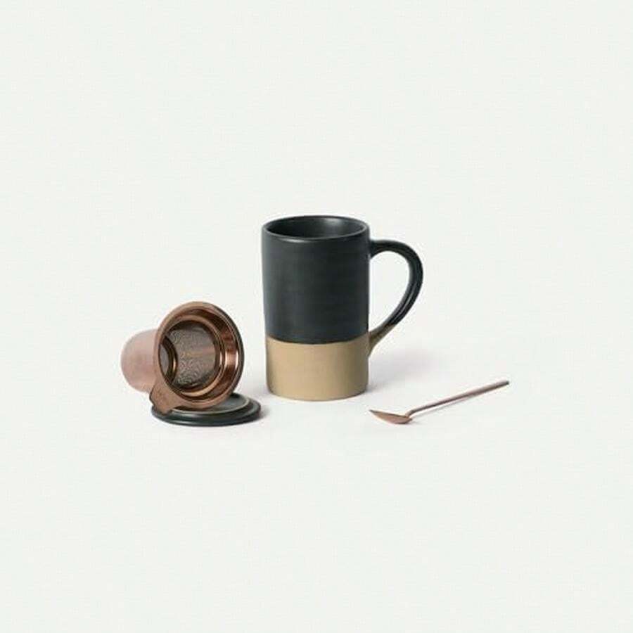 Mora Ceramics Tea Cup With Loose Leaf Infuser, Spoon And Lid, 12 Oz, Microwave And Dishwasher  Coffee Mug - Rustic Matte Ceramic Glaze, Modern Herbal Tea Strainer - Great Gift For Women, Flint - Cam thảo - Xem 1