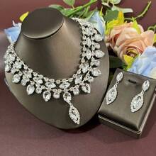 Bộ dây chuyền và bông tai cưới hình học đính pha lê thời trang dành cho cô dâu. - bộ bông tai dây chuyền - Xem 11