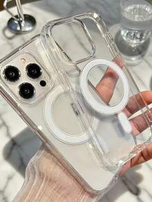 1pc Minimalist Transparent Magnetic Phone Case Suitable For IPhone 17 Pro Max, 17 Pro, 16 Pro Max, 15 Plus, 14, 13, 12, 11 Phone Protective Cover - Clear - View 3