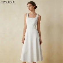 ELYRADIA Đầm dự tiệc cưới cho nữ, kiểu dáng giản dị, không tay, cổ vuông, thích hợp cho kỳ nghỉ hè, lễ tốt nghiệp, trang phục của mẹ, đầm dạ hội trang trọng. - trắng - Xem 9