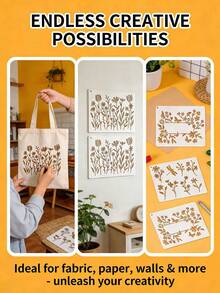 16pcs Plant & Butterfly Hollow Template, Spring Flower Stencils For Ceramic, Wall Painting, Handicraft, Paper, Fabric Tracing, Spray Painting, Graffiti, Reusable Plastic Material - Plant Butterflies - View 7