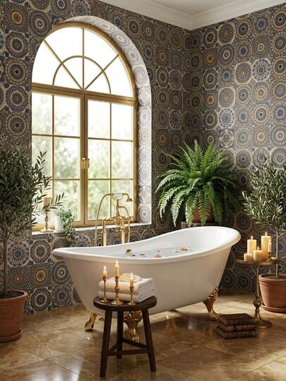 Bộ 24 miếng dán gạch phong cách Ma-rốc - Họa tiết Mandala Bohemian, chống thấm nước, kích thước 10cm, tự dính, có thể tháo rời, dùng để trang trí bếp, tường phòng tắm, phòng giặt, mặt bàn và làm mới đồ nội thất.