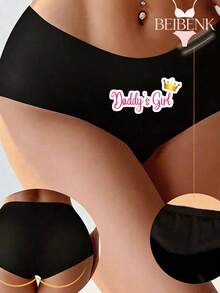 BEIBENK Daddys Girl Crown Print Stretchy High Waisted Panties,Women Briefs, Sexy Seamless Breathable,Ice Silk Panties, Panties For Women,Ropa Interior Demujer - 黑色6 - 查看 2