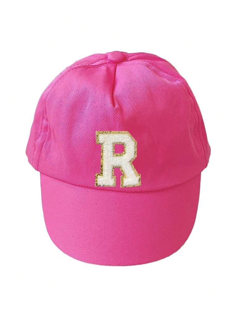 Cute A-Z Letter Patch Kids Baseball Cap - Adjustable Buckle Strap Snapback Hat, Suitable For Outdoor Play, Beach And Daily Wear - Hot Pink - View 9