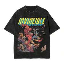 Invincible Erhero Omni Man Washed T Shirts Streetwear Hip Hop Vintage T-Shirts Tees Tops For Men Women Harajuku Printedsummer Outfits For Womengraphic Tees - 黑色 8 - 查看 1
