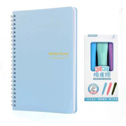 Cuaderno de espiral A5 con páginas interiores talla grande gruesas y coloridas, adecuado para estudiantes y uso de oficina + Borradores de 3 colores con agujeros