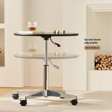 CLIPOP Round Bar Table With Base And 4 Wheels, Adjustable Height Counter Height Pub Table For Dining Room, Kitchen, Bar, Pub, Bistro, Cafe - Black - View 5