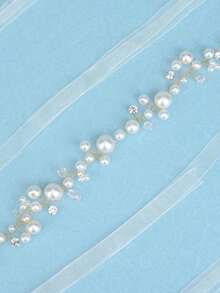 1 chiếc thắt lưng váy cưới thủ công đính ngọc trai giả và pha lê sang trọng, phụ kiện ngày Valentine. - Vàng - Xem 5